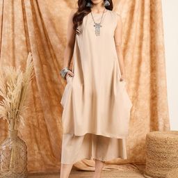 InWeave Round Neck Pure Cotton A-Line Kurta With Palazzos-picture-10