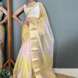 FLOURIOUS Women Ombre Zari Organza Saree-image-49