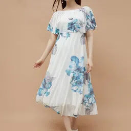 CODE by Lifestyle Women Floral Printed Off-Shoulder Cape Sleeve Fit & Flare Midi Dress-image-81