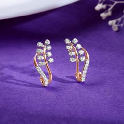 GIVA Women 18 Kt Rose Gold Whispering Leaves Diamond Earrings-image-12