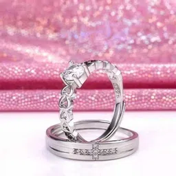 kazare Set Of 2 Rhodium-Plated Stone-Studded Adjustable Finger Ring-5