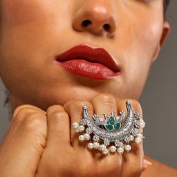 VENI 92.5 Silver-Plated Artificial Stones Studded Oxdized Finger Ring-image-67