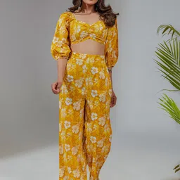 KASYA Printed Cotton Straight Fit Crop Top With Palazzo Co-Ords-picture-24