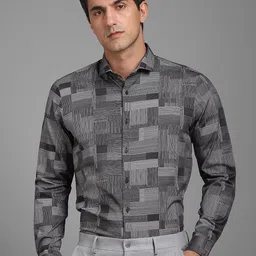 Louis Philippe Geometric Printed Spread Collar Slim Fit Formal Shirt-image-16