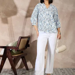 all about you Floral Printed Puff Sleeve Satin Top-picture-26