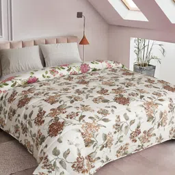 ROSARA HOME White and Brown Floral Cotton AC Room Reversible Blankets Quilts and Dohars-image-15
