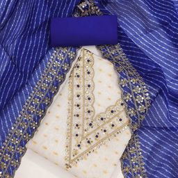 Panzora Geometric Woven Design Sequinned Chanderi Silk Unstitched Dress Material-12