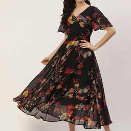 DressBerry Print Flared Sleeve Georgette A-Line Midi Dress-image-88