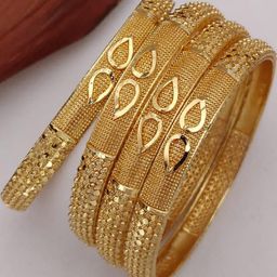 niva fashion Set Of 4 Gold-Plated Brass Artificial Stones Meenakari Bangles-picture-10
