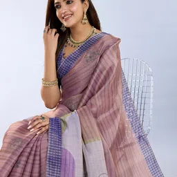 JYA Women Purple Floral Printed Tissue Silk Ethnic Saree With Blouse Piece-picture-39
