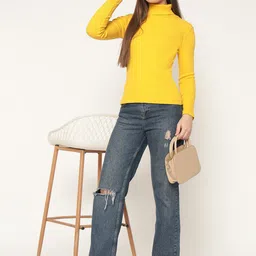LE BOURGEOIS Women High Neck Cotton Ribbed Top-image-97