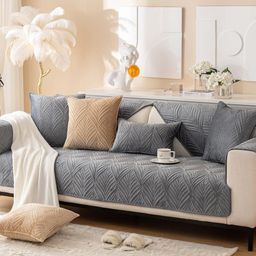 House of Quirk Velvet Plush Palm Leaves Quilted Anti-Slip Stretch Seat Pad One Seater-image-53