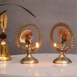 Amaya Decors 2-Pcs Brass Peacock Diyas Pooja Essentials-image-76