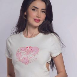 Virgio Women Snow Graphic Cutout Pure Cotton T-Shirt-image-54