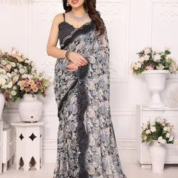 Ambuja International Floral Mirror Work Pure Georgette Saree-picture-14