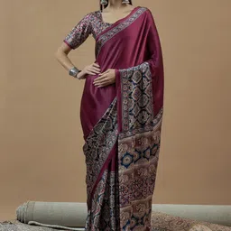 Anouk Ethnic Motifs Poly Crepe Block Print Saree-picture-53
