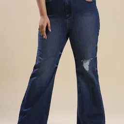 Turning Blue Women Flared High-Rise Mildly Distressed Light Fade Jeans-image-116