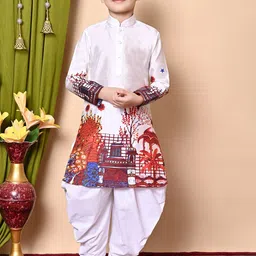 NFC CREATION Boys Ethnic Motifs Printed Regular Dupion Silk Kurta with Patiala-11