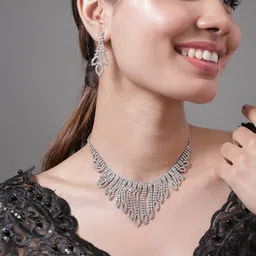 Rubans Rhodium Plated Cubic Zirconia Studded Jewellery Set-4