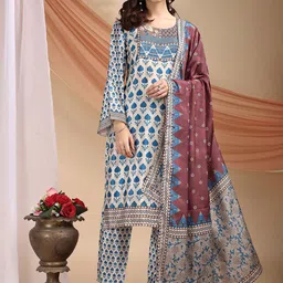 AMRUTVARSHA CREATION Floral Printed Straight Kurta With Trousers & Dupatta-picture-28