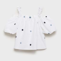 Mango Kids Girls Geometric Embroidered Off-Shoulder Puff Sleeve Cotton Bardot Top-image-17