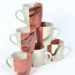 FABINALIV Rust & Cream-Coloured Printed Ceramic Matte Cups Set of Cups and Mugs image 2