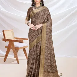 Mitera Floral Printed Zari Tussar Saree-picture-33