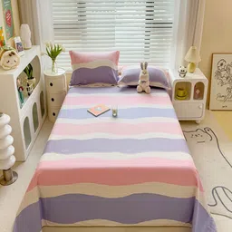 JC HOME Pink & Blue Striped Pure Cotton 220 TC King Bedsheet Set 2.00 mx 2.30 m-image-73