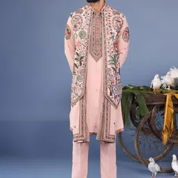 KALPRAAG Men Floral Embroidered Regular Sequinned Kurta with Trousers & With Dupatta-image-54
