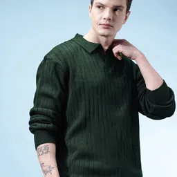 glitchez Shirt Collar Ribbed Pullover-picture-30