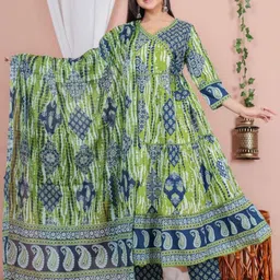 TROPWEAR Women Floral Printed Cotton Kurta with Trousers & Dupatta-picture-16