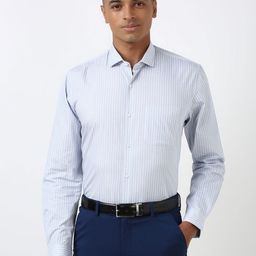 Peter England Men Spread Collar Pinstripes Striped Cotton Slim Fit Formal Shirt-image-14