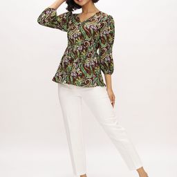 AASK Women's Polyester Printed Green Color Regular Top image 4