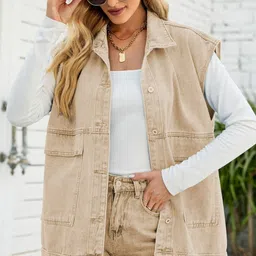 Oh Rare Women Solid Sleeveless Denim Jacket-picture-19