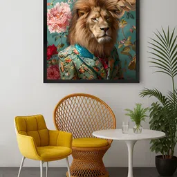999Store Green & Pink Lion Printed Canvas Wall Art-image-51