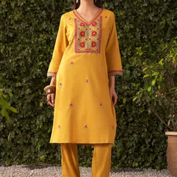 Lakshita Mustard Embroidered Rayon Co-Ord Set For Women-image-61