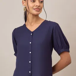 R.Code by The Roadster Life Co. Women Solid V-Neck Puff Sleeve Top-picture-57