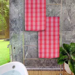 Aura Red & White 2 Printed Cotton 250 GSM Bath Towel-32