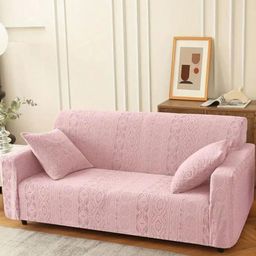 Lukzer Pink Printed Polyester 1 Piece Sofa Cover With Arms-18