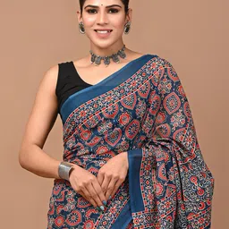 Crafts Moda Ajrak Pure Cotton Block Print Saree-image-16