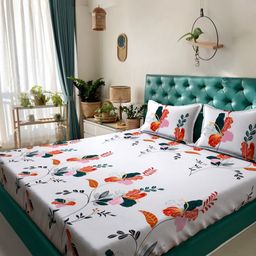 Arrabi White & Red Floral 300 TC King Bedsheet with 2 Pillow Covers-image-57