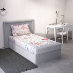 DDecor White & Pink Conversational 144 TC Single Bedsheet with 1 Pillow Covers-picture-6