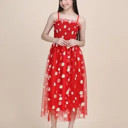 STARWORD Girls Floral Printed Smocked Fit & Flare Midi Dress-23