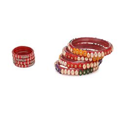 Women Set Of 2 Red & Multi Glass Artificial Stones Bangles-image-65