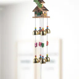 Kuber Industries Yellow & Brown Textured Wooden & Metal Feng Shui Windchimes-picture-36