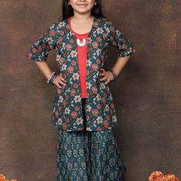 Sangria Girls Floral Printed Cotton Top with Sharara-image-70