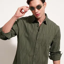HIGHLANDER Self Design Cutaway Collar Casual Cotton Shirt-image-42