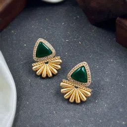 NAMAN ARTS Gold Plated Artificial Stones Studded Triangular Shaped Drop Earrings-11