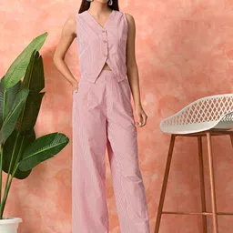 Bhuja Striped Pure Cotton V-Neck Top With Trousers Co-Ords-picture-18