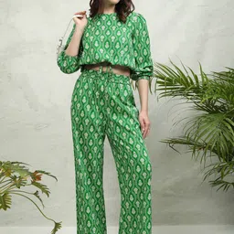 Tokyo Talkies Ethnic Motifs Printed Round Neck Long Sleeves Crop Top & Trouser-picture-10